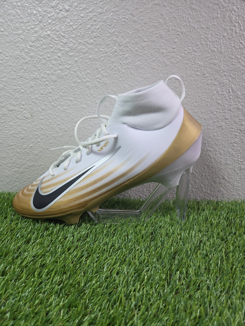 NIKE ZOOM AIR VAPOR PRO 1 WHITE METALLIC GOLD CLEATS FB3298-103 Size 12.5